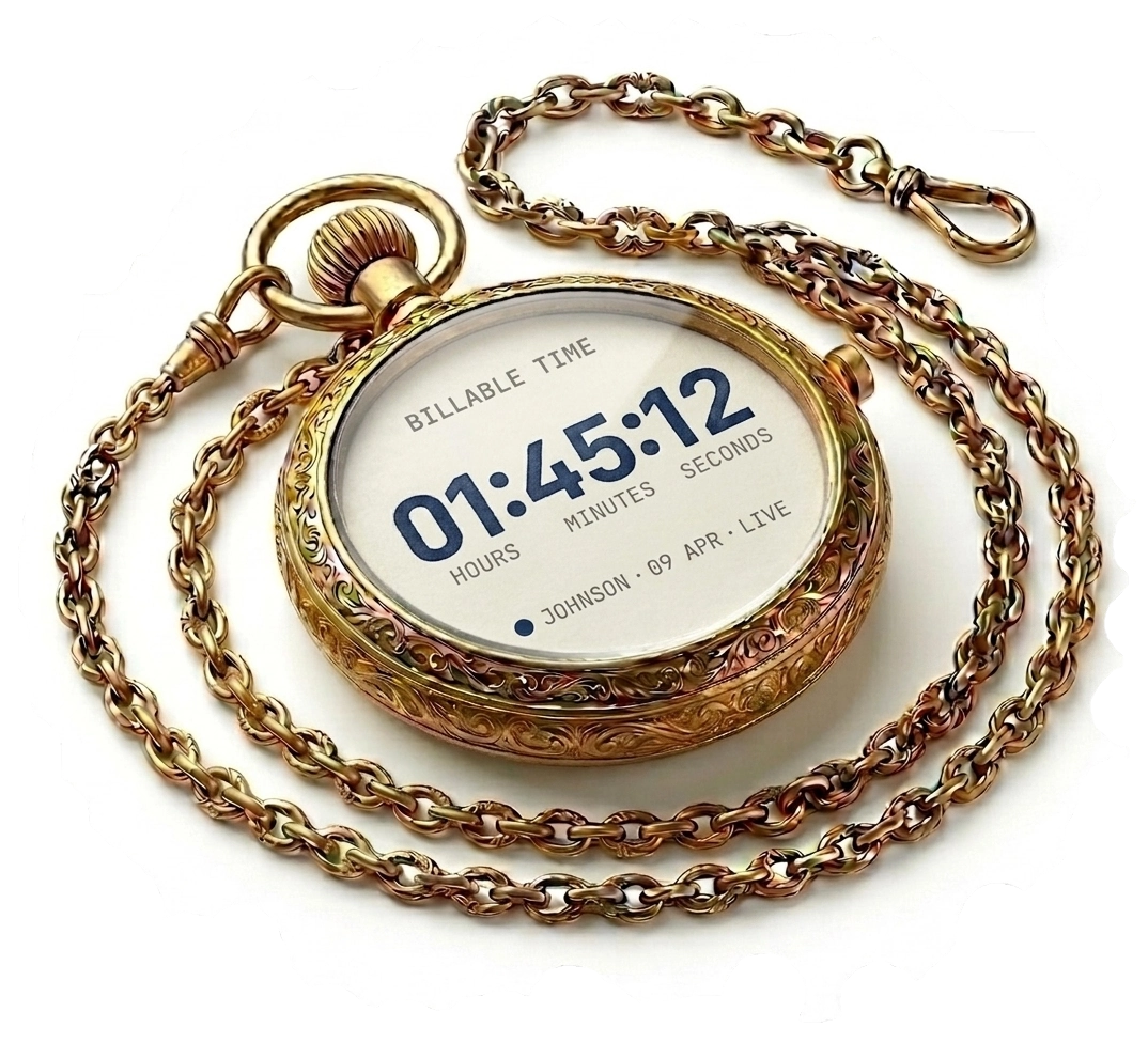 Golden pocket watch with billable time display